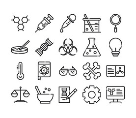 Obraz premium science and research laboratory study icons collection line style icon