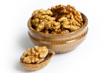 fresh and organic walnuts on plate