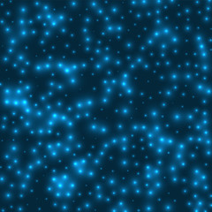 Starry background. Stars densely scattered on space blue background. Appealing glowing space cover. Captivating vector illustration.
