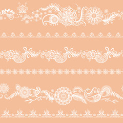 Eastern ethnic style compositions, mehendi, traditional indian henna floral ornament. Seamless pattern, background. Vector illustration.