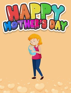 Happy mother day poster design with mom and kid