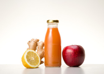 bottled fruit and vegetable extract, lemon, apple, ginger. excellent detox