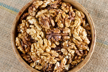 fresh and organic walnuts on plate