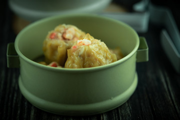 Homemade Chinese steamed shrimp dumpling or Shumai