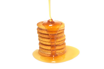 Caramel honey Biscuits topped with honey sweet dessert tasty food on white background