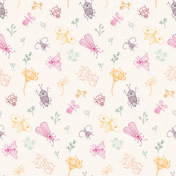 Bugs simple doodle vector pattern