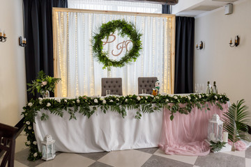 wedding table with decor in a restaurant