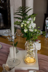 wedding table with decor in a restaurant