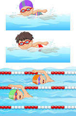 Swimming sport banners set with swimmers in the swimming pool