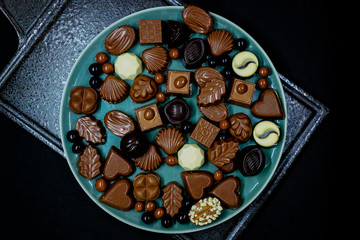 chocolate top view. traditional ramadan feast servings.