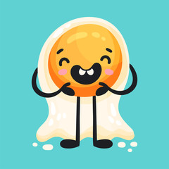 Scrambled Egg with Yellow Yolk Standing and Chuckling Vector Illustration