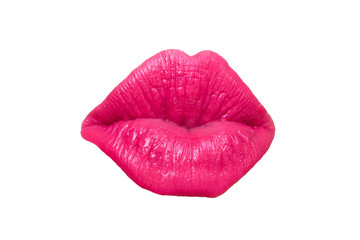 A mouth kiss with red lips isolated on a white background