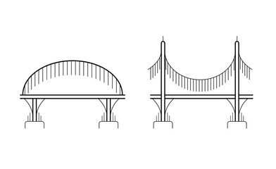 Set of various contour bridges on columns. City communications. The intersection of rivers and ravines. Vector object for icons, logos, signs and your design.