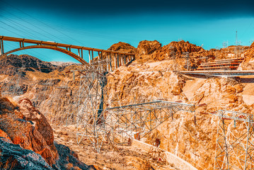 Famous and amazing Hoover Dam at Lake Mead, Nevada and Arizona Border.