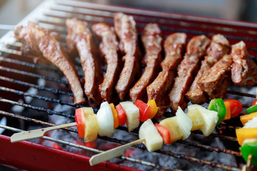Close up cooking barbecue in gardern.