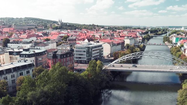 Bamberg in summer season, Germany. View from drone