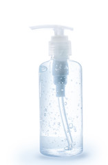 Blue alcohol gel for hand wash on a white background