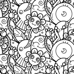 Kawaii seamless pattern of friendly doodle monsters,cute and fun variety of colors animals