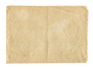 Vintage light paper blank with old spots isolated on white background. Paper texture for design.