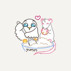 Cute owl in line style with quote. Print for poster, t-shirt, logo, stiker, textile or bags