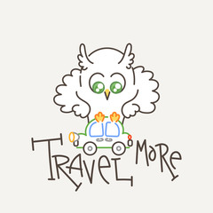 Cute owl in line style with quote. Print for poster, t-shirt, logo, stiker, textile or bags