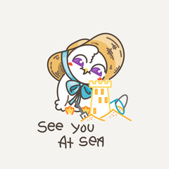 Cute owl in line style with quote. Print for poster, t-shirt, logo, stiker, textile or bags