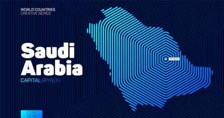 Abstract map of Saudi Arabia with hexagon lines
