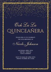 Quincea&ntilde;era Birthday Party for Girl 15 years vector printable invitation card with golden glitter frame