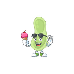 Cute staphylococcus pneumoniae cartoon character enjoying an ice cream