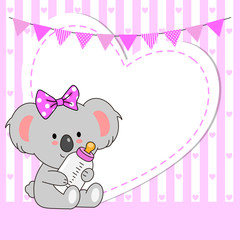 Baby girl shower card. Cute koala with blank space for text