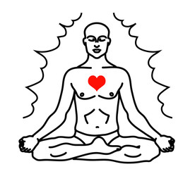 Man is meditating on a white background. Vector illustration.