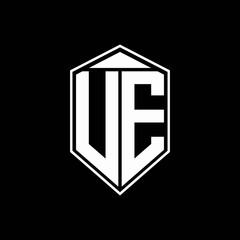 UE logo monogram with emblem shape combination tringle on top design template