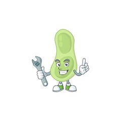 A mechanic staphylococcus pneumoniae mascot character fix a broken machine