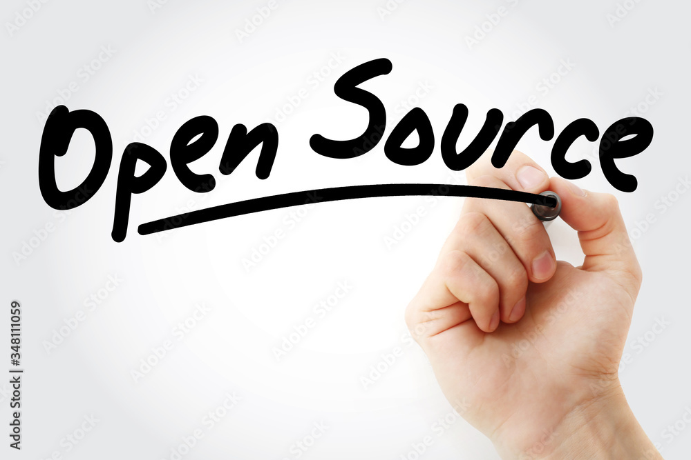 Poster open source text with marker, concept background