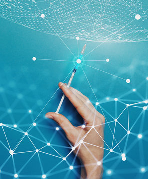 Chipping people concept of a new world order. Healthcare Medicine Concept