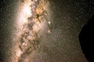 Bright milky way in dark sky