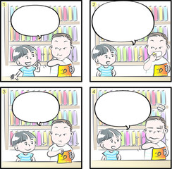 Children four grid comic blank speech bubble