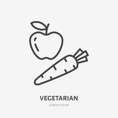 Vegetarian line icon, vector pictogram of apple with carrot. Healthy food illustration, sign for grocery store