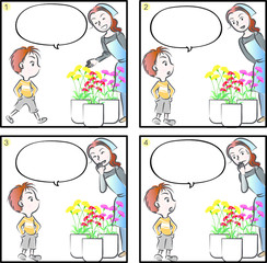 Children four grid comic blank speech bubble