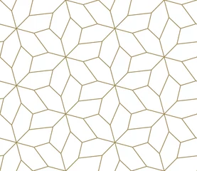 Fototapete Gold abstrakte geometrische Nahtloses Muster mit abstrakter geometrischer Linienbeschaffenheit, Gold auf weißem Hintergrund. Helle moderne einfache Tapete, heller Fliesenhintergrund, monochromes Grafikelement