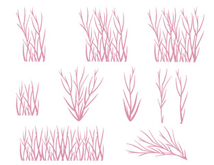 Set of pink coral seaweeds silhouettes flat vector illustration isolated on white background