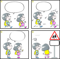 Children four grid comic blank speech bubble
