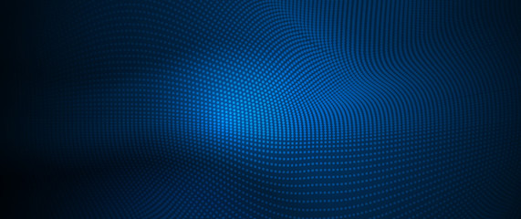 Abstract dynamic motion of liquid or fluid shape, pattern composition. Dark blue color, gradient background. Vector modern graphic, minimal design elements for poster, wallpaper, flyer, layout