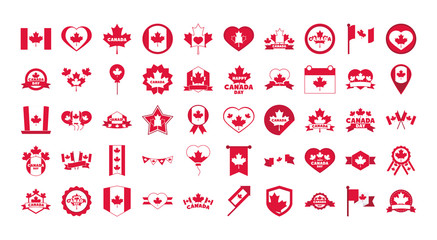 canada day, independence freedom national patriotism celebration icons set flat style icon