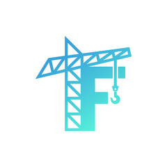 Letter F Crane Building Construction Logo Design Vector