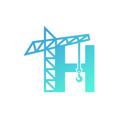 Letter H Crane Building Construction Logo Design Vector