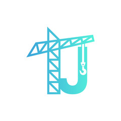 Letter J Crane Building Construction Logo Design Vector