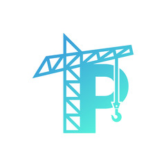 Letter P Crane Building Construction Logo Design Vector