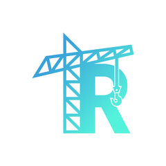 Letter R Crane Building Construction Logo Design Vector