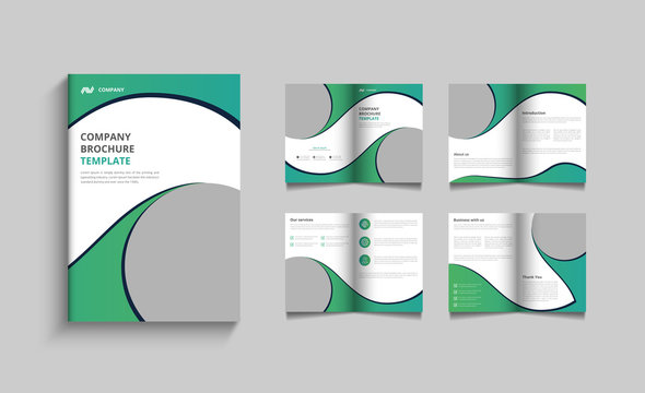 Pages company profile brochure . Brochure creative design. Multipurpose template with cover, back and . Trendy minimalist flat geometric design. 